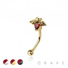 RED TEARDROP CZ BAT 316L SURGICAL STEEL CURVED BARBELL/EYEBROW